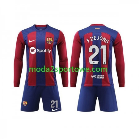 Koszulka FC Barcelona Frenkie de Jong 21 Dziecięcy Domowe Stroje Piłkarskie 2023/24 Długi Rękaw